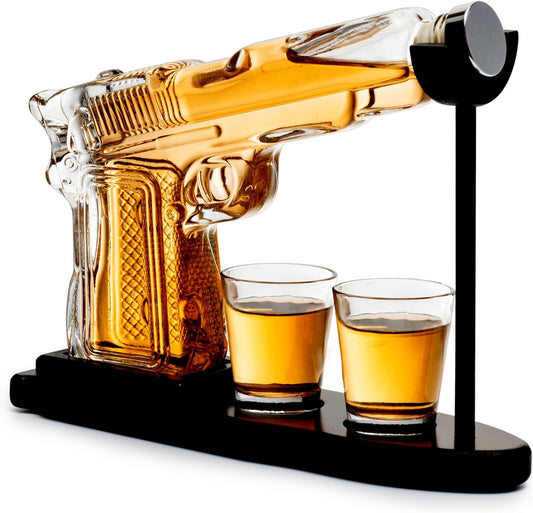 Gifts for Men Dad, 10.1 Oz Whiskey Gun Decanter Set + 2 Bullet Glasses - Unique Birthday Pistol Gift Ideas Daughter Son, Personalized Liquor Dispenser - Scotch Bourbon Vodka, Him, Brother Husband-0