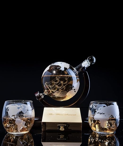 Gifts for Dad, Men Whiskey & Wine Decanter Globe World Set with Globe Glasses Anniversary Birthday House Warming for Liquor Scotch Bourbon Vodka, Gift for Him Husband, Gifts For Men Globe - 850ml-1