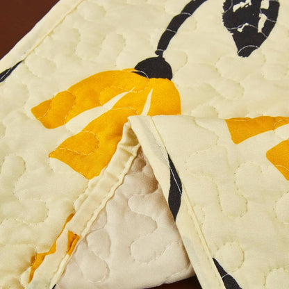 DaDa Bedding Botanical Floral Dining Table Placemats - Set of 4-Pieces Quilted Ivory with Yellow Fleur Golden Orange Spring Time Tulips - 13 x 19-4