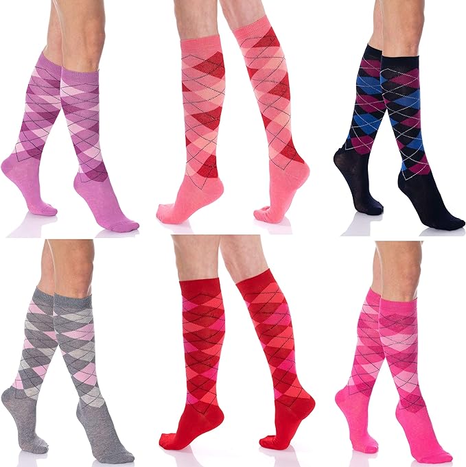 6 Pairs Women's Colorful Knee High Socks – Soft & Durable Combed Cotton (Size 9-11)-0