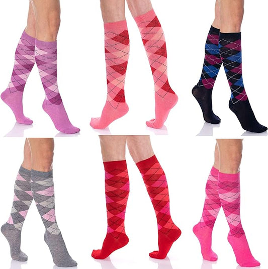 6 Pairs Women's Colorful Knee High Socks – Soft & Durable Combed Cotton (Size 9-11)-0
