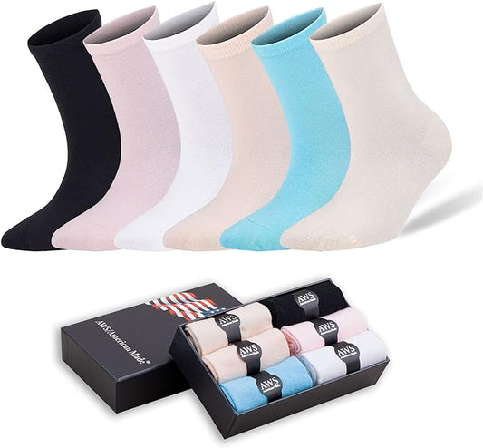 Crew Socks for Women Size 6-9 Seamless Toe 6 Pairs with Gift Box-0