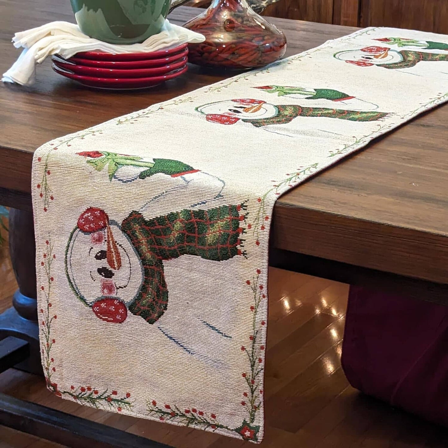 DaDa Bedding Magical Snowman Holiday Woven Tapestry Dining Table Runner (9733)-3