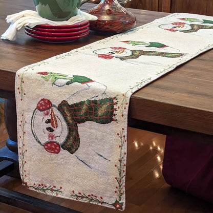 DaDa Bedding Magical Snowman Holiday Woven Tapestry Dining Table Runner (9733)-3