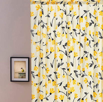 DaDa Bedding Set of 2 Botanical Floral Window Curtain Panels - Natural Semi Sheer Yellow Fleur Golden Orange Spring Time Tulips Straight Tailored Edge-2