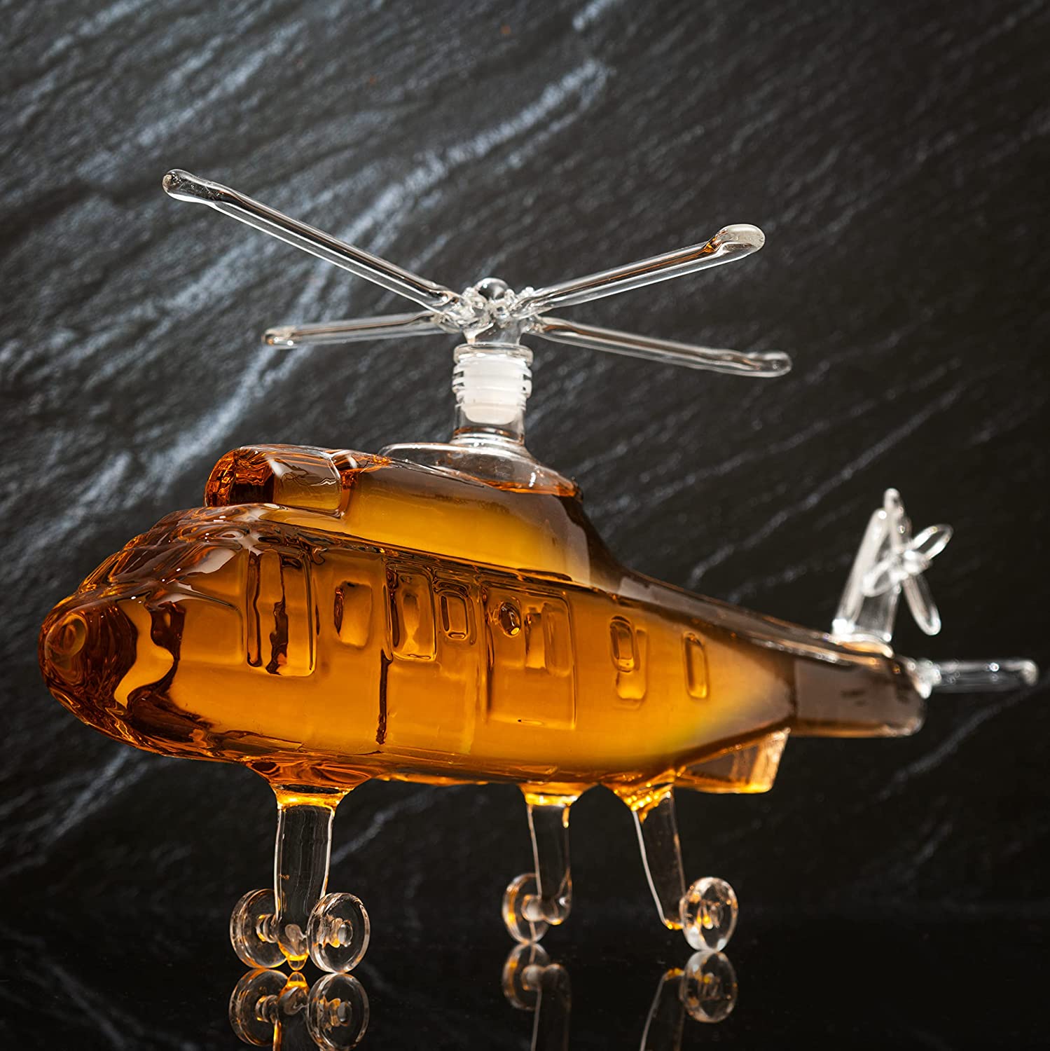 Helicopter Wine & Whiskey Decanter Black Hawk Chopper 8" x 16" The Wine Savant - Heli Gifts for Men - Glass Helicopter Figurine Gift, Bourbon and Scotch Decanter - Military Veteran Gifts - 750ml-1