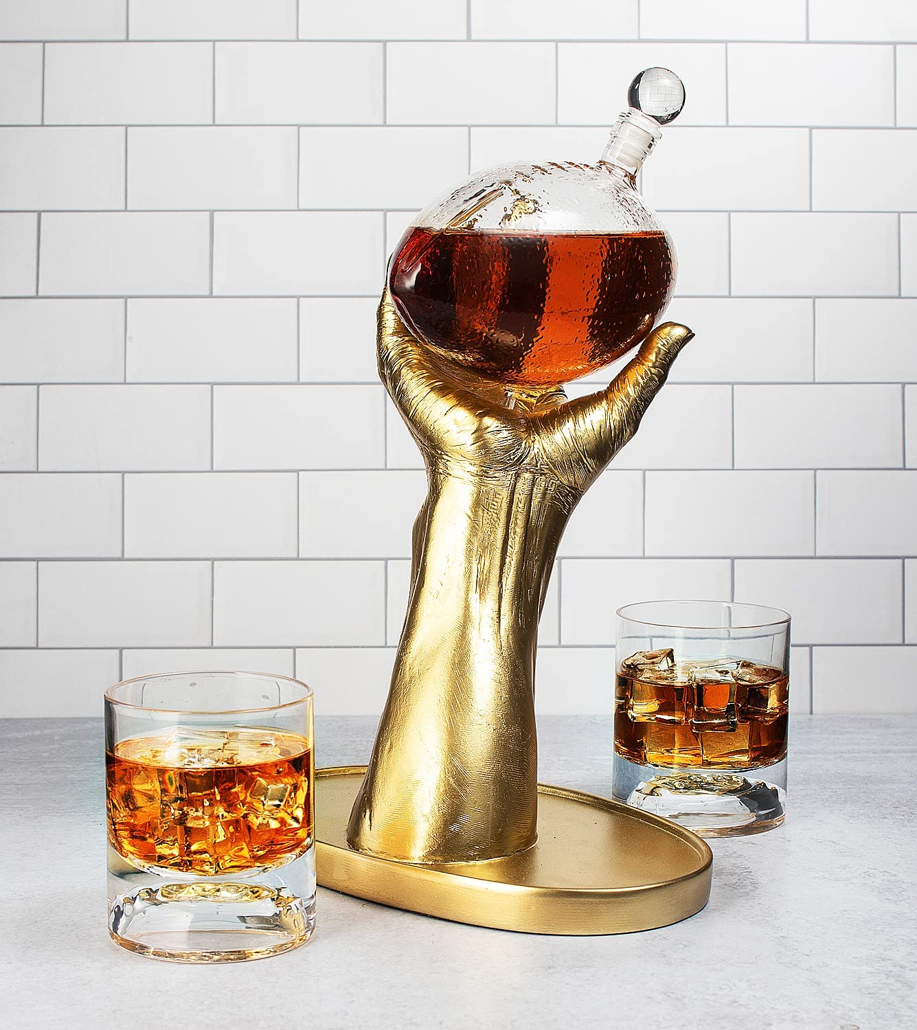 Football Decanter with 2 Football Whiskey & Wine Glasses - Perfect For Superbowl, Father's day Gift, Gift for Husband - Made for Liquor, Scotch, Whiskey and Bourbon 750ml, Rugby Gifts Clear-1