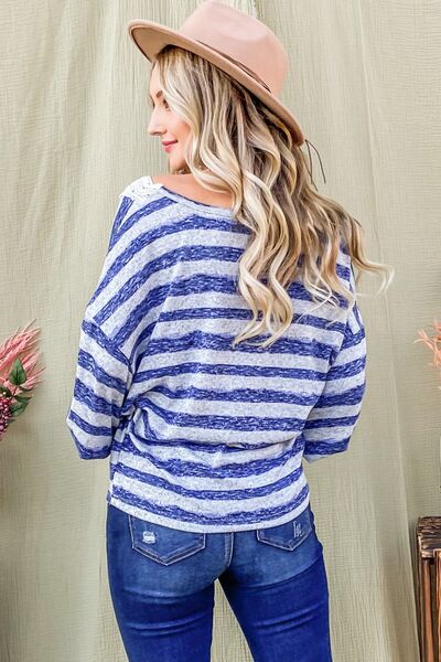 And The Why Striped Lace Detail V Neck Top-1