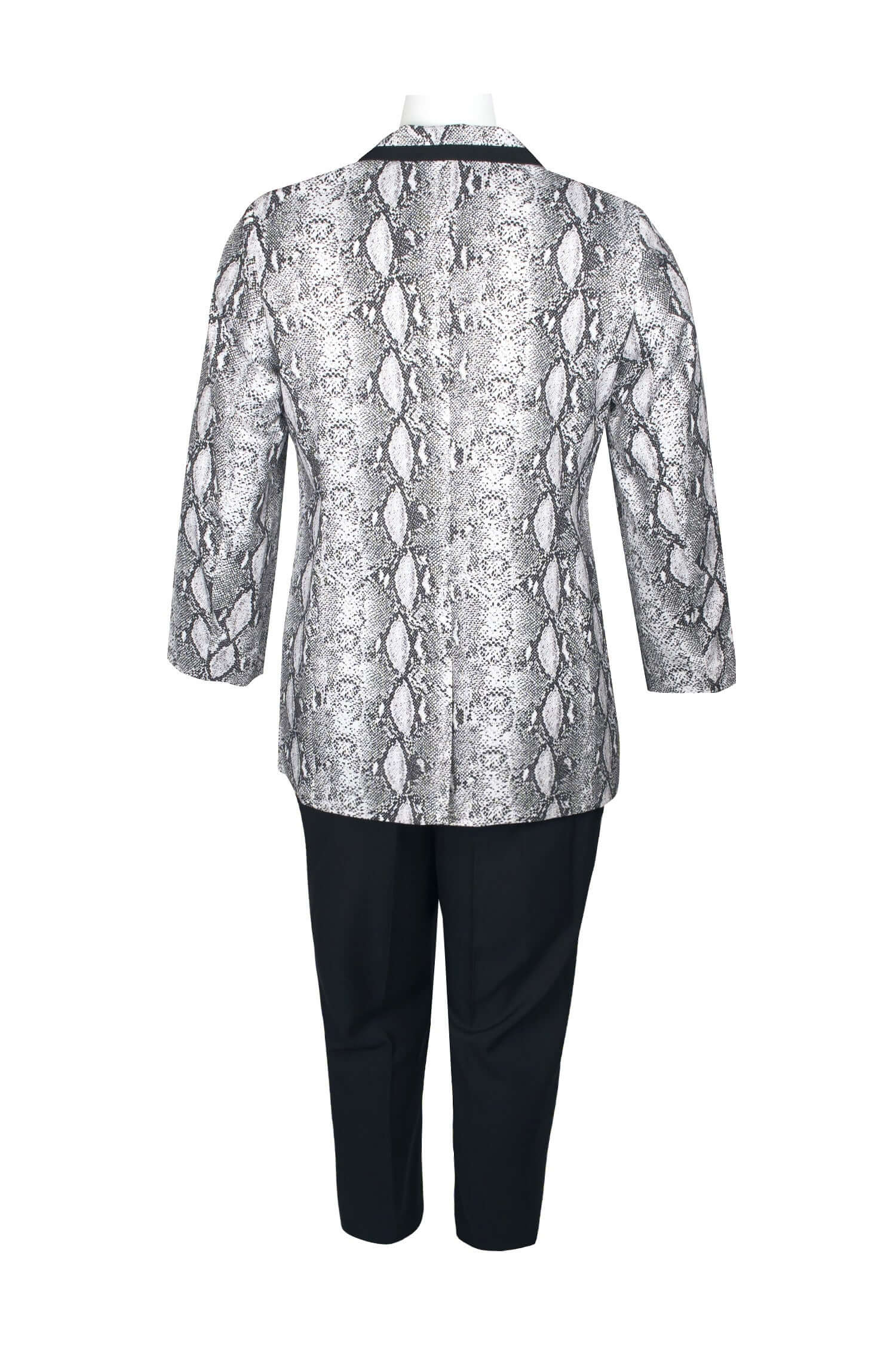 Emily Notched Collar Two Button Closure Long Sleeve Crepe Jacket with Elastic Waist Pencil Cut Pockets Pants (Plus Size)-1