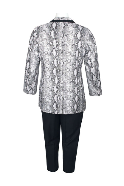 Emily Notched Collar Two Button Closure Long Sleeve Crepe Jacket with Elastic Waist Pencil Cut Pockets Pants (Plus Size)-1