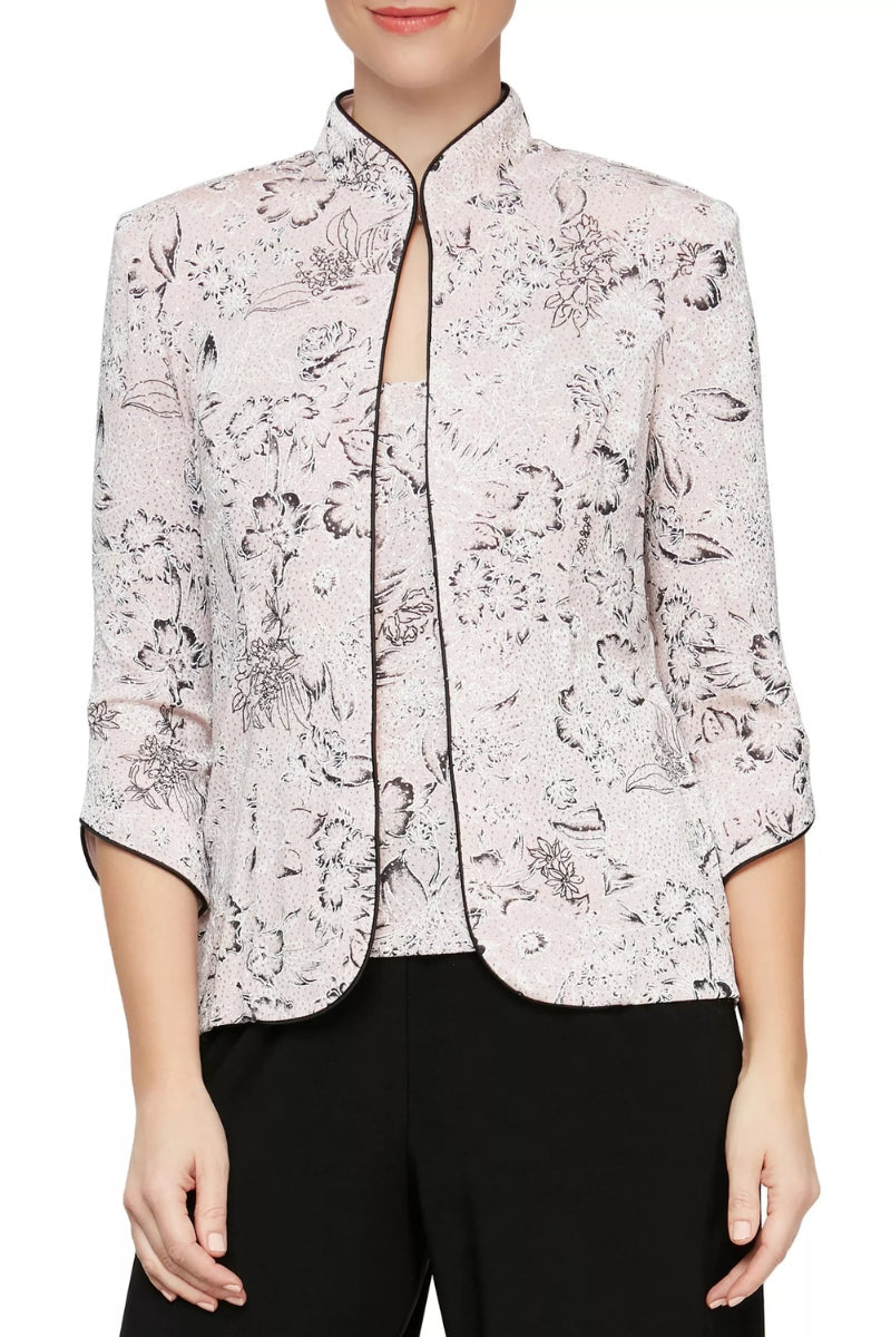 Alex Evenings Mandarin Collar Hook-And-Eye Closure Jacket with Scoop Neckline Sleeveless Pullover Top Twinset-0