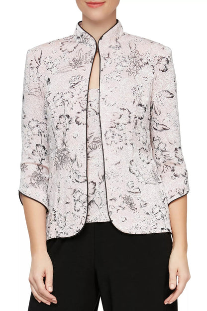 Alex Evenings Mandarin Collar Hook-And-Eye Closure Jacket with Scoop Neckline Sleeveless Pullover Top Twinset-0