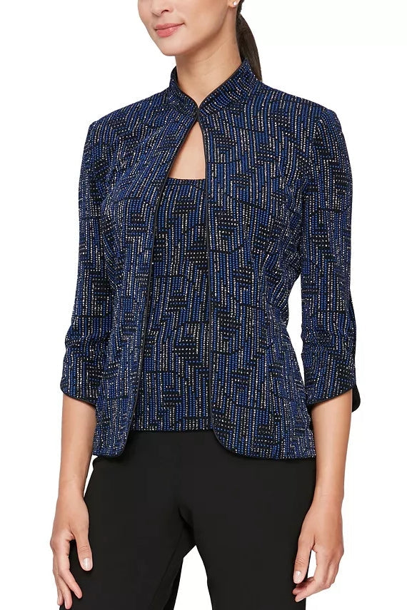 Alex Evenings Women 3/4-Sleeve Mandarin Collar Jacket & Scoop Neck Tank Top Twinset-0