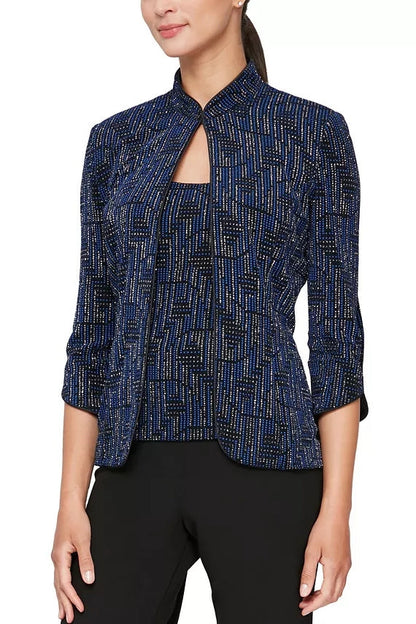 Alex Evenings Women 3/4-Sleeve Mandarin Collar Jacket & Scoop Neck Tank Top Twinset-0