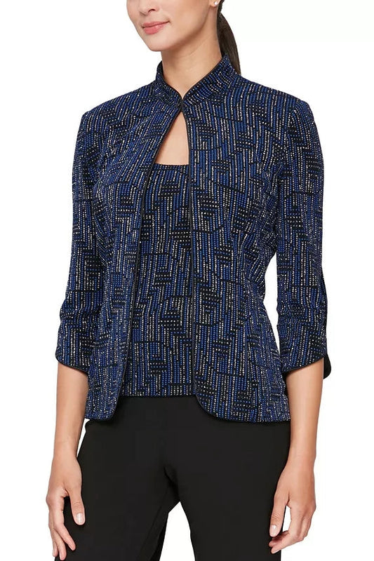 Alex Evenings Women 3/4-Sleeve Mandarin Collar Jacket & Scoop Neck Tank Top Twinset-0