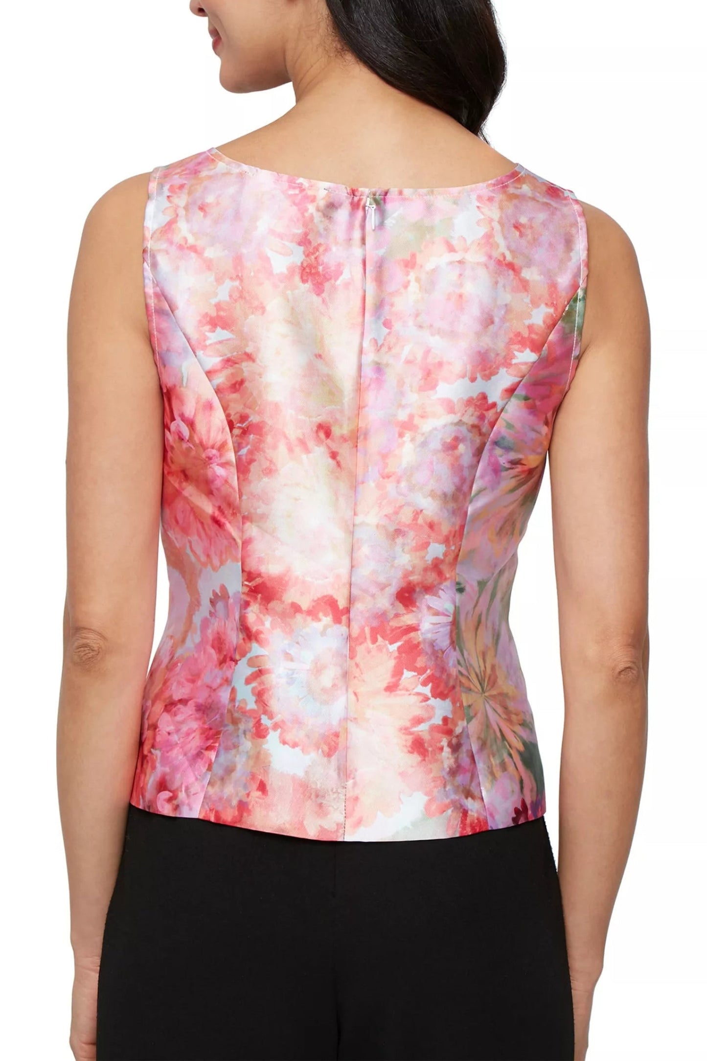 Alex Evenings Coral Floral Details Square Neckline Top with Quarter Sleeves Collared Jacket Mikado Twinset-3