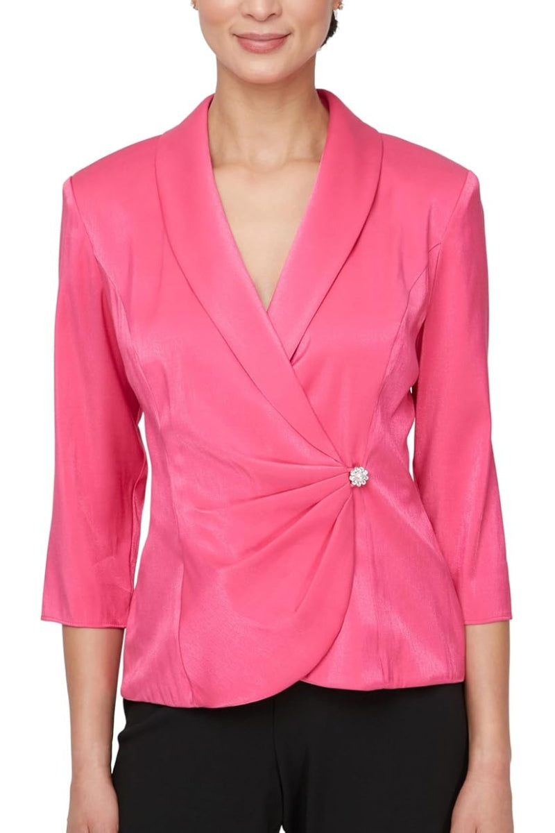 Alex Evenings Surplice Neckline Quarter Sleeves Embellished Side Closure Sheen Blouse Dress-0