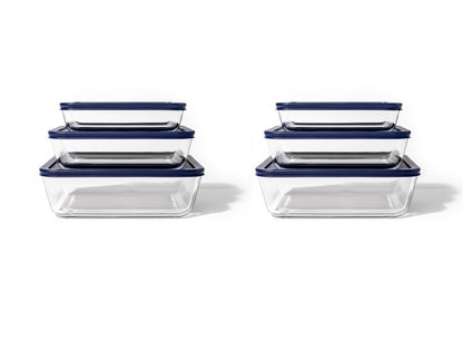 Glass Food Storage Containers - 12 Piece (6 Containers + 6 Lids) Rectangular Nesting Space-Saving Set-1