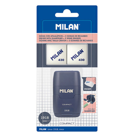 Eraser and Pencil Sharpener Set Milan Afilaborra Compact Serie 1918 Double Blue-0