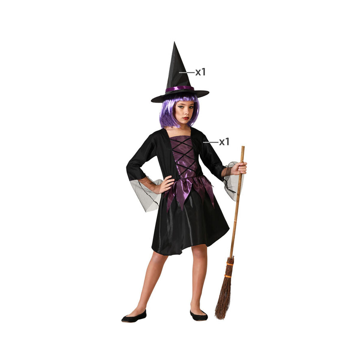 Costume for Children Purple Witch Halloween-5