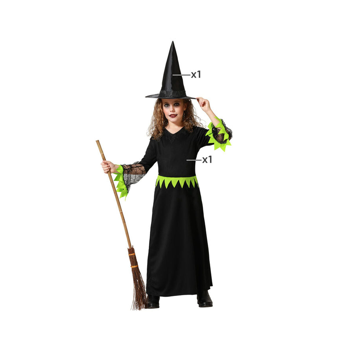 Costume for Children Green Witch Halloween-5