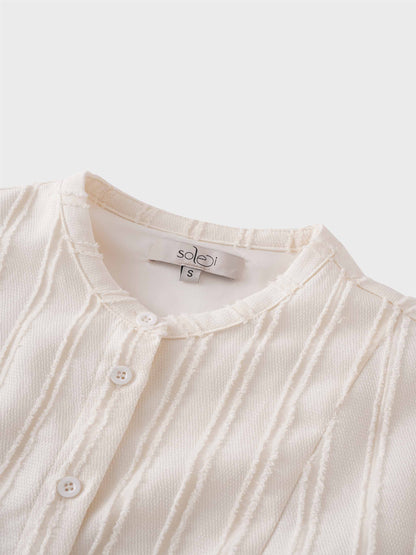 A Line Shirtdress-Fringe Stripe Ivory-2