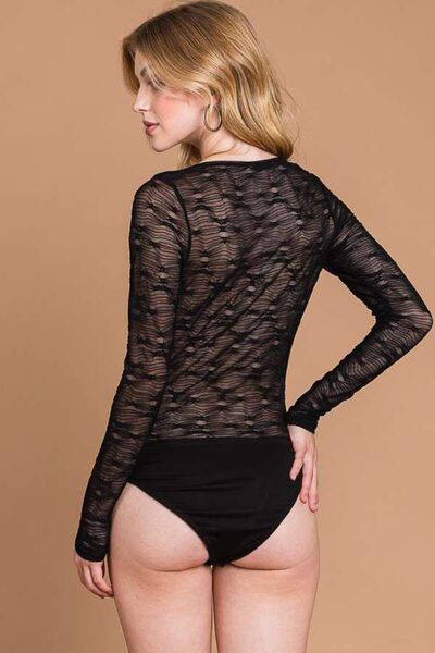 Culture Code Round Neck Mesh Perspective Bodysuit-1