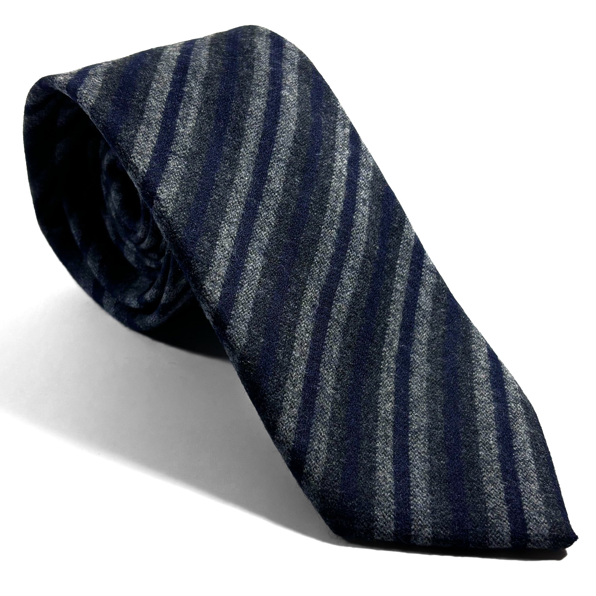 Gray & Navy Blue Striped Wool Challis Tie-0