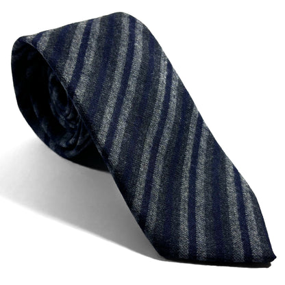 Gray & Navy Blue Striped Wool Challis Tie-0