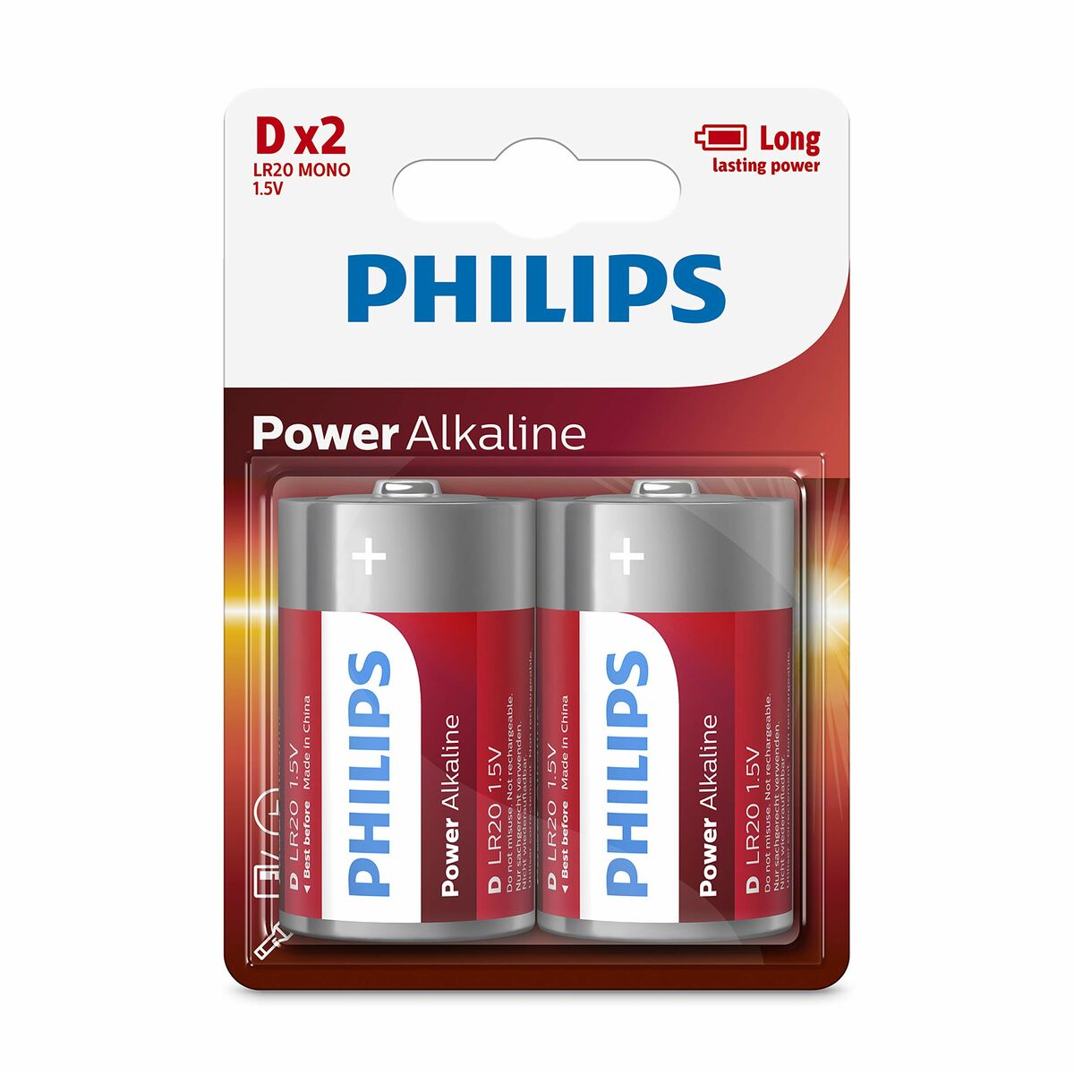 Alkaline Batteries Philips Power LR20 1,5 V Type D (2 Units)-0