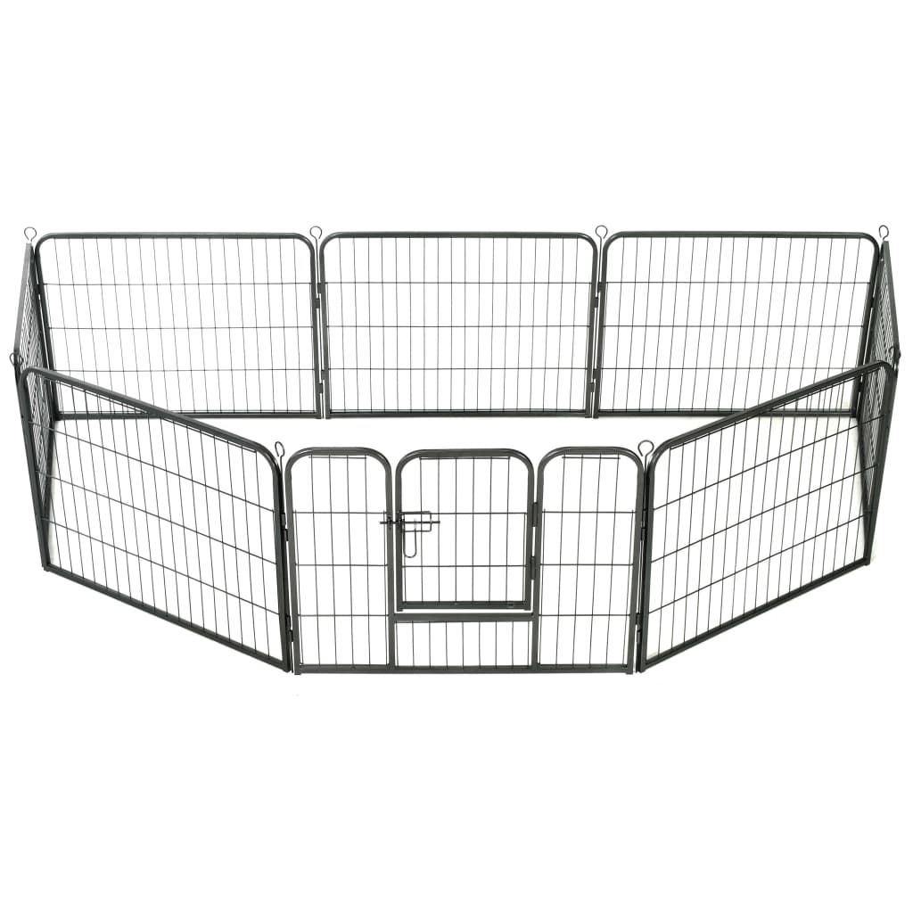 vidaXL Dog Playpen 8 Panels Steel 31.5"x23.6" Black-1