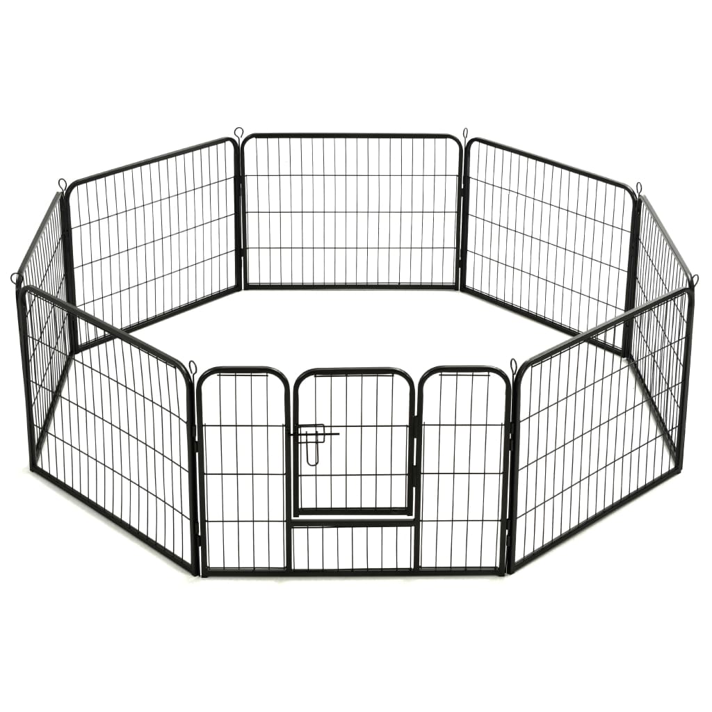 vidaXL Dog Playpen 8 Panels Steel 31.5"x23.6" Black-3