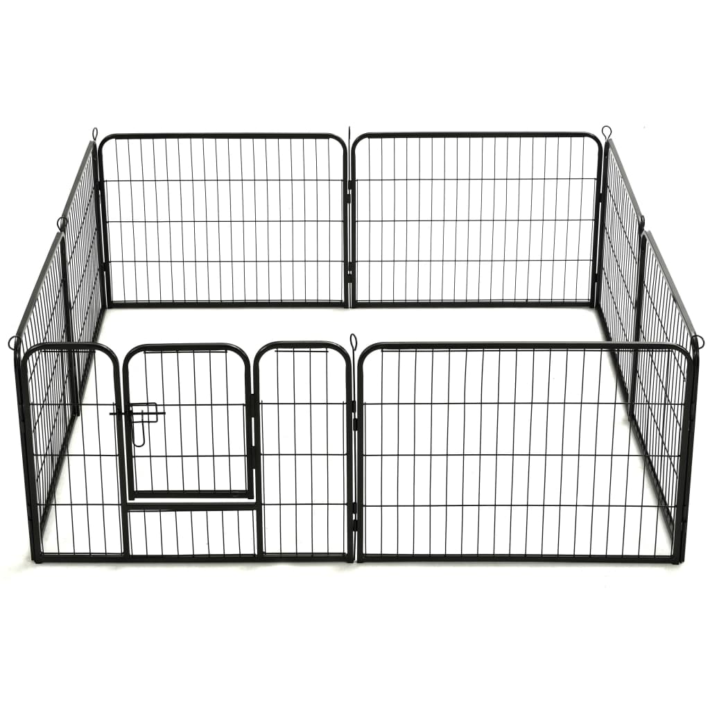 vidaXL Dog Playpen 8 Panels Steel 31.5"x23.6" Black-4