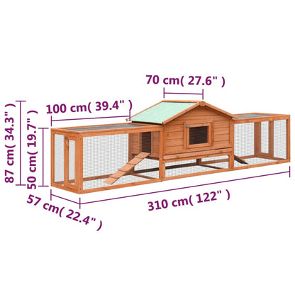 vidaXL Rabbit Hutch Bunny Cage with Pull Out Tray Rabbit Enclosure Solid Wood-3