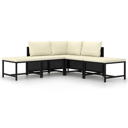 vidaXL 5 Piece Patio Sofa Set with Cushions Black Poly Rattan-0
