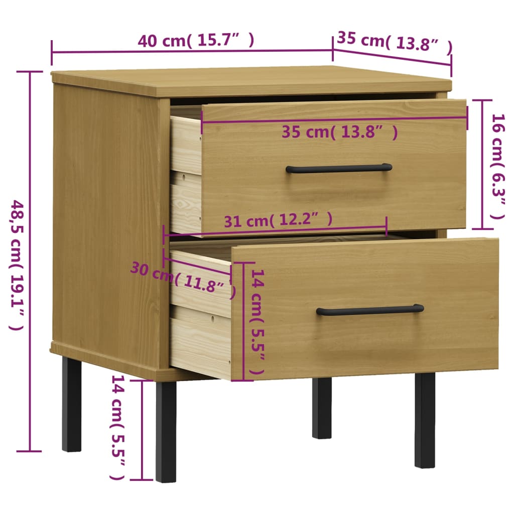 vidaXL Nightstand Storage Bedside Table with 2 Drawers Solid Pine Wood OSLO-4