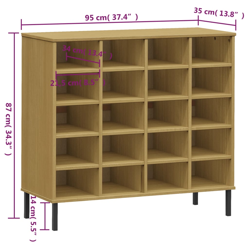 vidaXL Shoe Cabinet Shoe Cubby with 20 Compartments Shoe Rack Solid Wood Pine-3