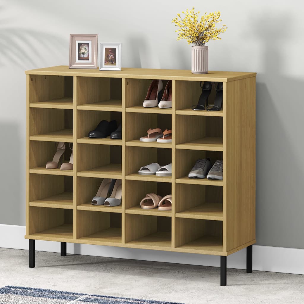vidaXL Shoe Cabinet Shoe Cubby with 20 Compartments Shoe Rack Solid Wood Pine-4