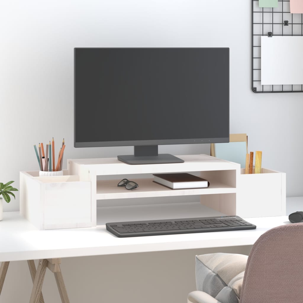 NNEVL Monitor Stand White 70x27.5x15 cm Solid Wood Pine-2