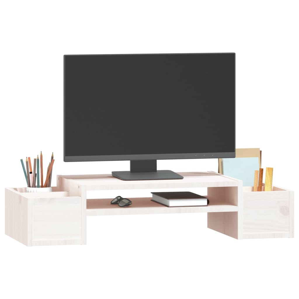 NNEVL Monitor Stand White 70x27.5x15 cm Solid Wood Pine-3