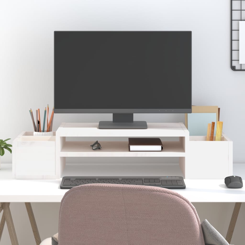 NNEVL Monitor Stand White 70x27.5x15 cm Solid Wood Pine-0