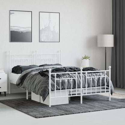vidaXL Metal Bed Frame with Headboard and Footboard White 59.1"x78.7"-1