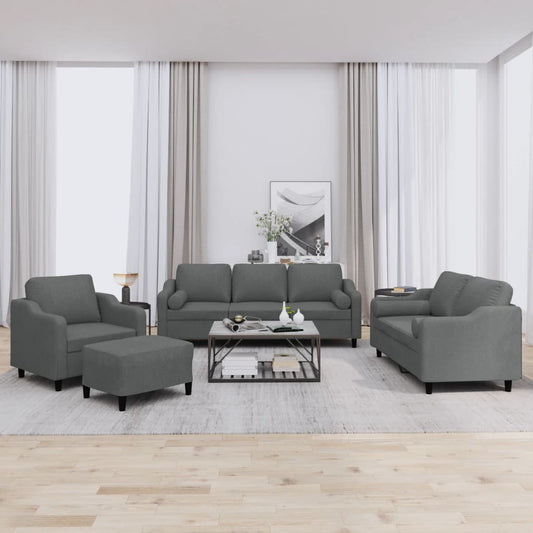vidaXL 4 Piece Sofa Set with Pillows Dark Gray Fabric-0