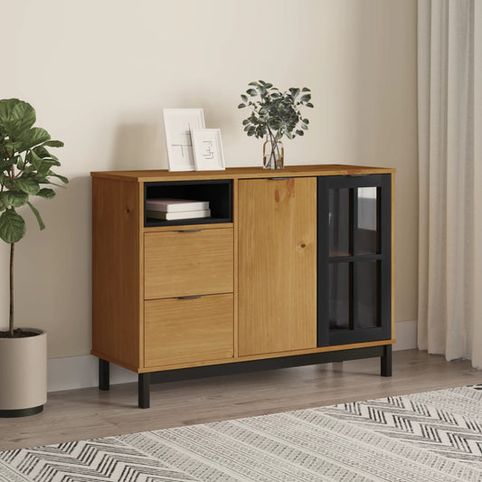 vidaXL Sideboard with Glass Door FLAM 43.3"x15.7"x31.5" Solid Wood Pine-0