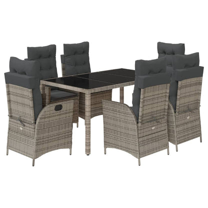 vidaXL 7 Piece Patio Dining Set with Cushions Gray Poly Rattan-1