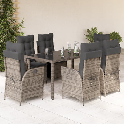 vidaXL 7 Piece Patio Dining Set with Cushions Gray Poly Rattan-0