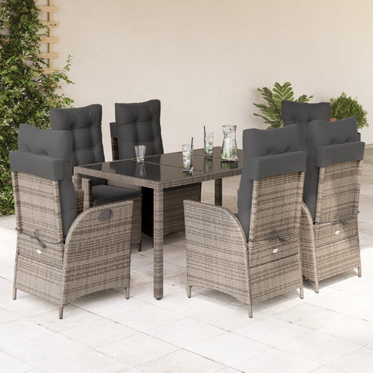 vidaXL 7 Piece Patio Dining Set with Cushions Gray Poly Rattan-0