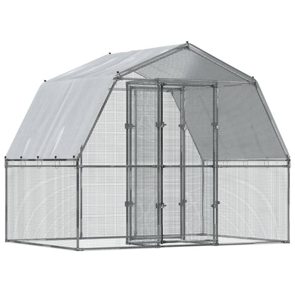 vidaXL Chicken Cages with Roof and Door Hen Coop 2 Pcs Silver Galvanized Steel-3