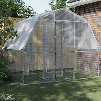 vidaXL Chicken Cages with Roof and Door Hen Coop 2 Pcs Silver Galvanized Steel-1
