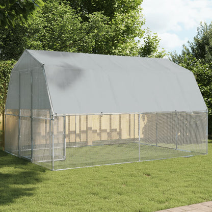 vidaXL Chicken Cages with Roof and Door Hen Coop 2 Pcs Silver Galvanized Steel-0